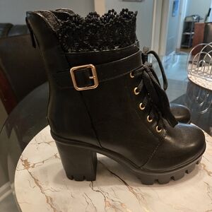 Elegant Black Lace-Up Ankle Boots